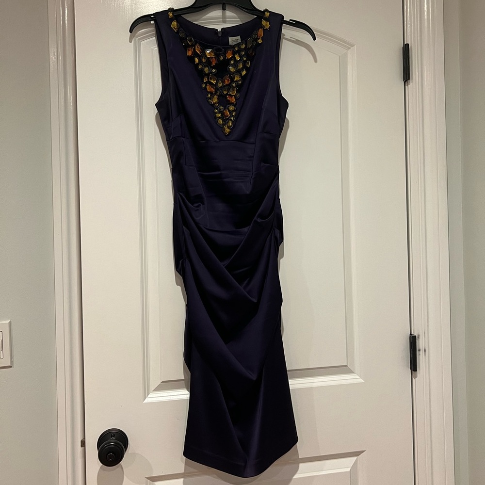 Tight Midi Purple Dress With Rhinestones